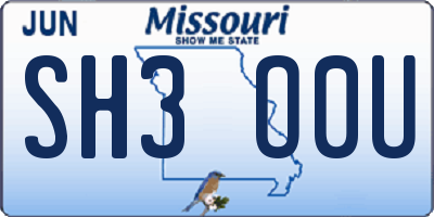MO license plate SH3O0U
