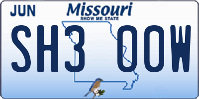 MO license plate SH3O0W