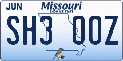 MO license plate SH3O0Z