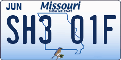 MO license plate SH3O1F