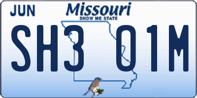 MO license plate SH3O1M