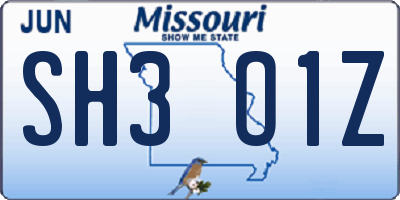 MO license plate SH3O1Z
