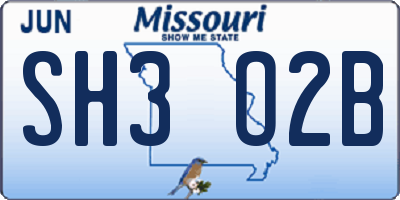 MO license plate SH3O2B