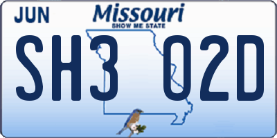 MO license plate SH3O2D
