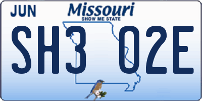 MO license plate SH3O2E