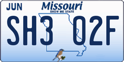 MO license plate SH3O2F