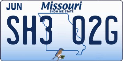 MO license plate SH3O2G