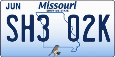 MO license plate SH3O2K