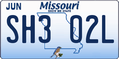 MO license plate SH3O2L