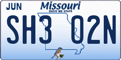 MO license plate SH3O2N