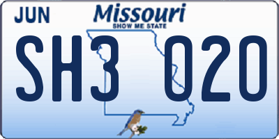 MO license plate SH3O2O