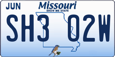 MO license plate SH3O2W