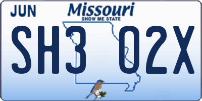 MO license plate SH3O2X
