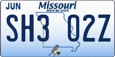 MO license plate SH3O2Z