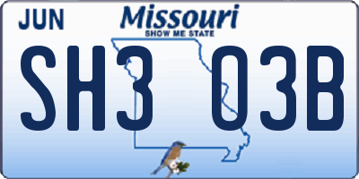 MO license plate SH3O3B