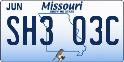 MO license plate SH3O3C