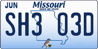 MO license plate SH3O3D