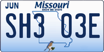 MO license plate SH3O3E
