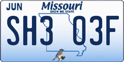 MO license plate SH3O3F