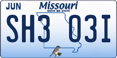 MO license plate SH3O3I