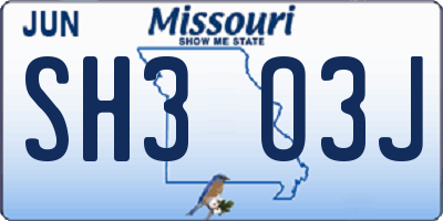 MO license plate SH3O3J