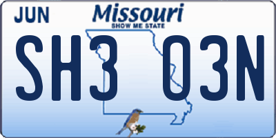 MO license plate SH3O3N