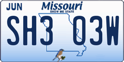 MO license plate SH3O3W