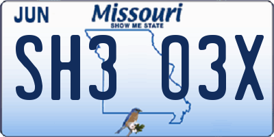 MO license plate SH3O3X