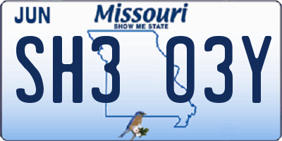 MO license plate SH3O3Y