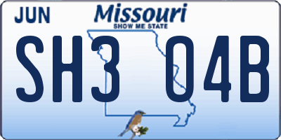 MO license plate SH3O4B
