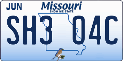 MO license plate SH3O4C