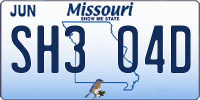 MO license plate SH3O4D