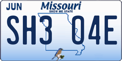 MO license plate SH3O4E