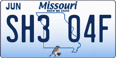 MO license plate SH3O4F