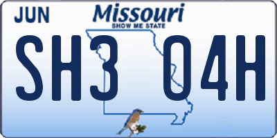 MO license plate SH3O4H