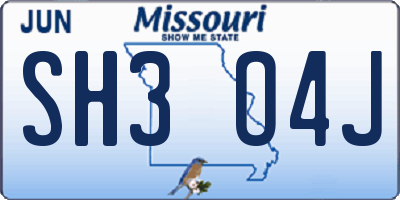 MO license plate SH3O4J