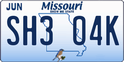 MO license plate SH3O4K
