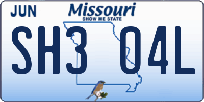 MO license plate SH3O4L