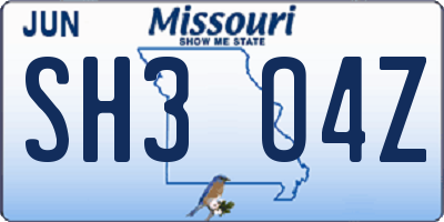 MO license plate SH3O4Z