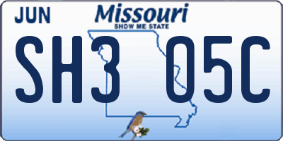 MO license plate SH3O5C