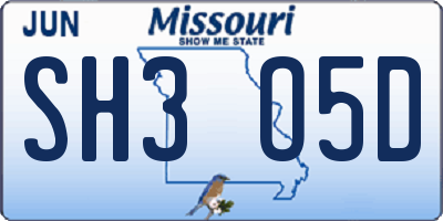MO license plate SH3O5D