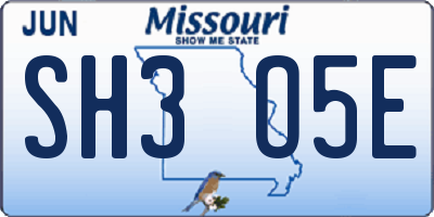 MO license plate SH3O5E