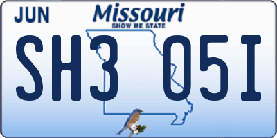 MO license plate SH3O5I