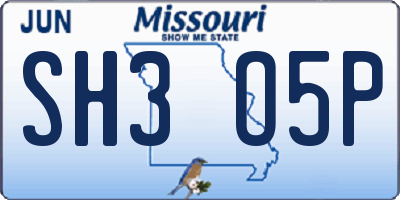 MO license plate SH3O5P
