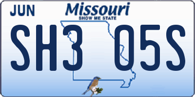 MO license plate SH3O5S