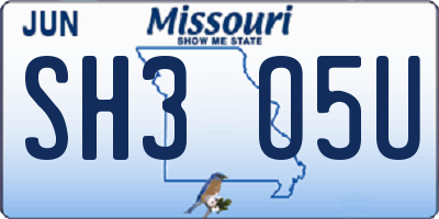 MO license plate SH3O5U