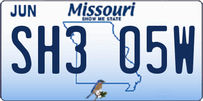 MO license plate SH3O5W