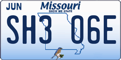 MO license plate SH3O6E