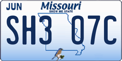 MO license plate SH3O7C