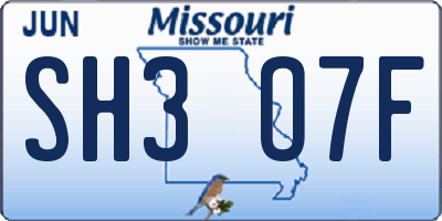 MO license plate SH3O7F